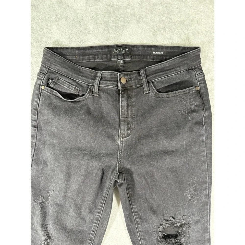 Judy Blue‎ Jeans Womens 11/30 Black Destroyed Mid Rise Skinny